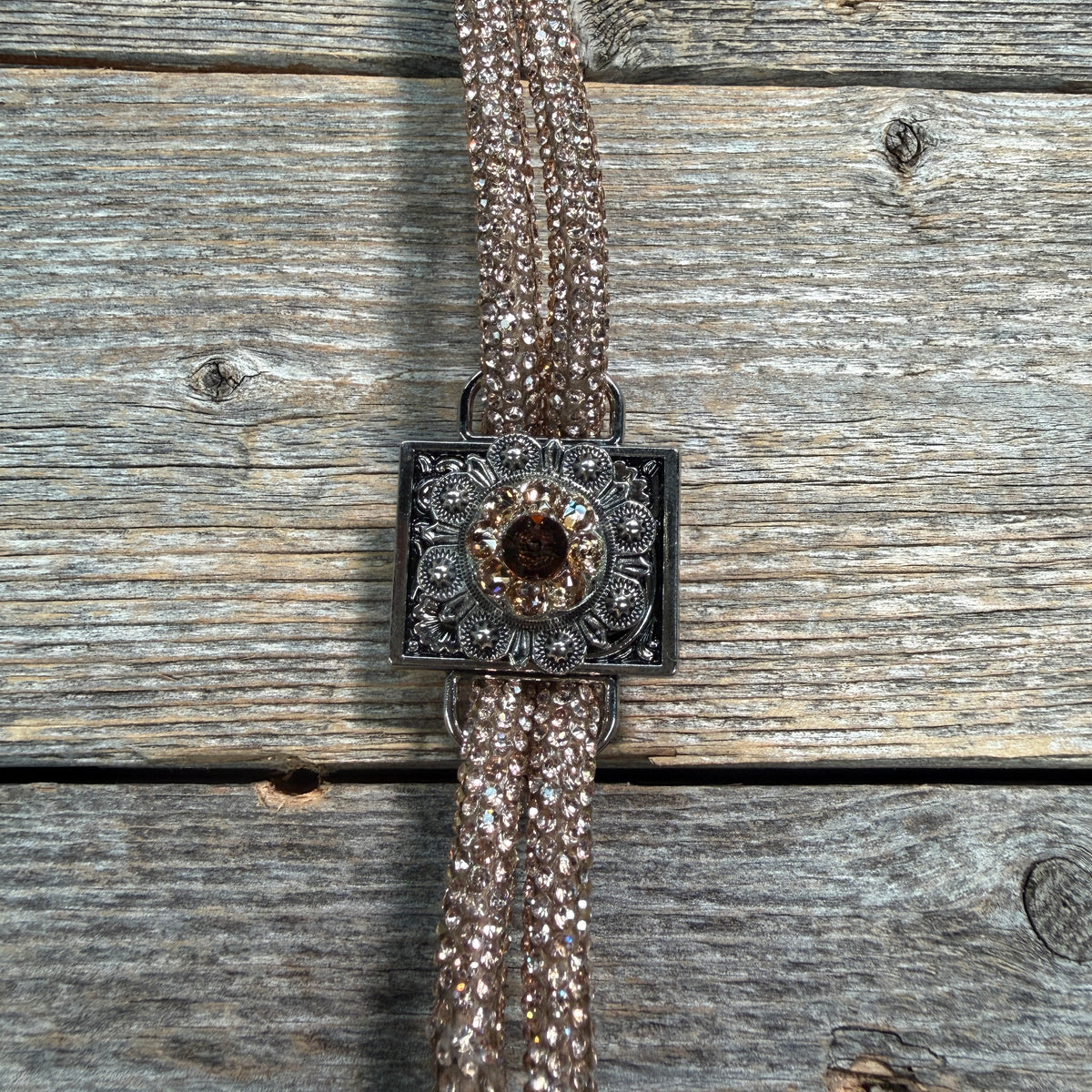 Champagne Rhinestone Bolo Tie with Crystal Slide