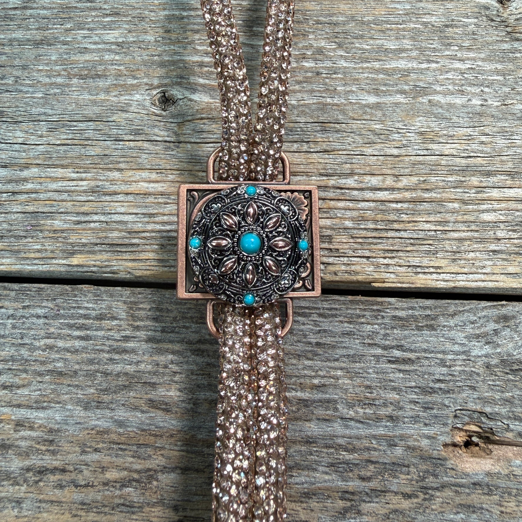 Champagne Rhinestone Bolo Tie with Western Slide