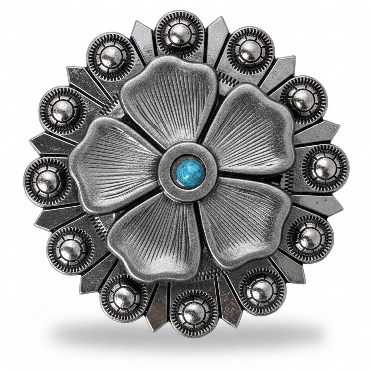 Antique Silver Flower Turquoise Western Concho W110