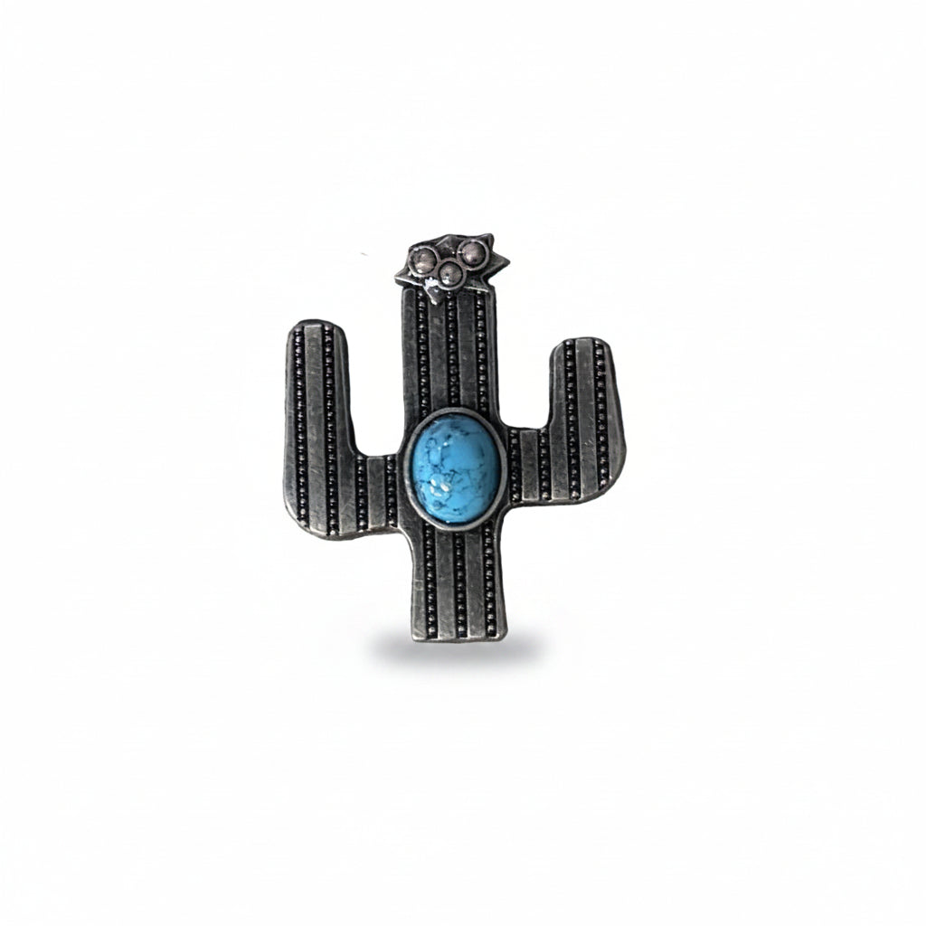 Antique Silver Turquoise Cactus Concho W178