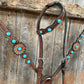 Medium Oil Floral Rosettes and Turquoise One Ear/ Breastcollar Tack Set #OEBC566