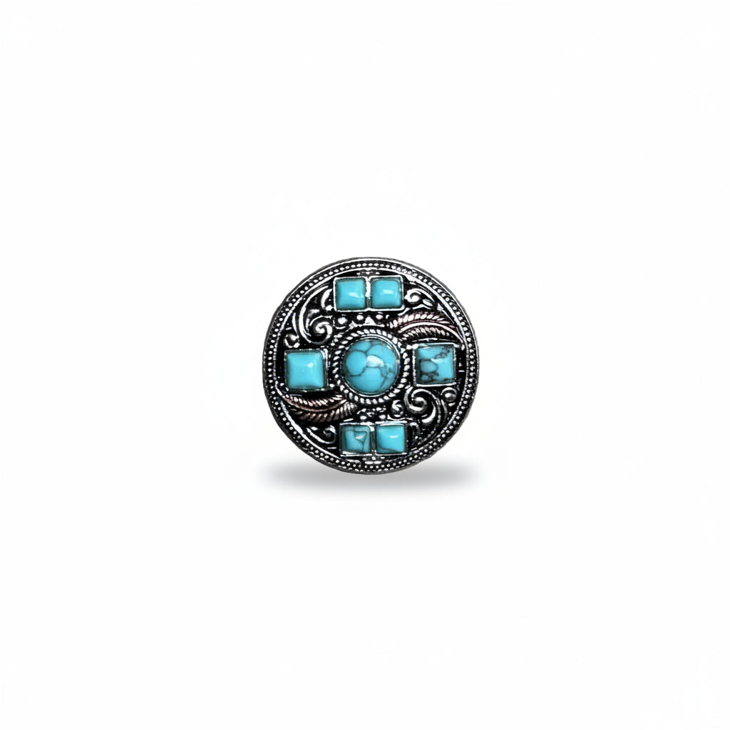 Antique Silver Turquoise and Feather Western Concho W251