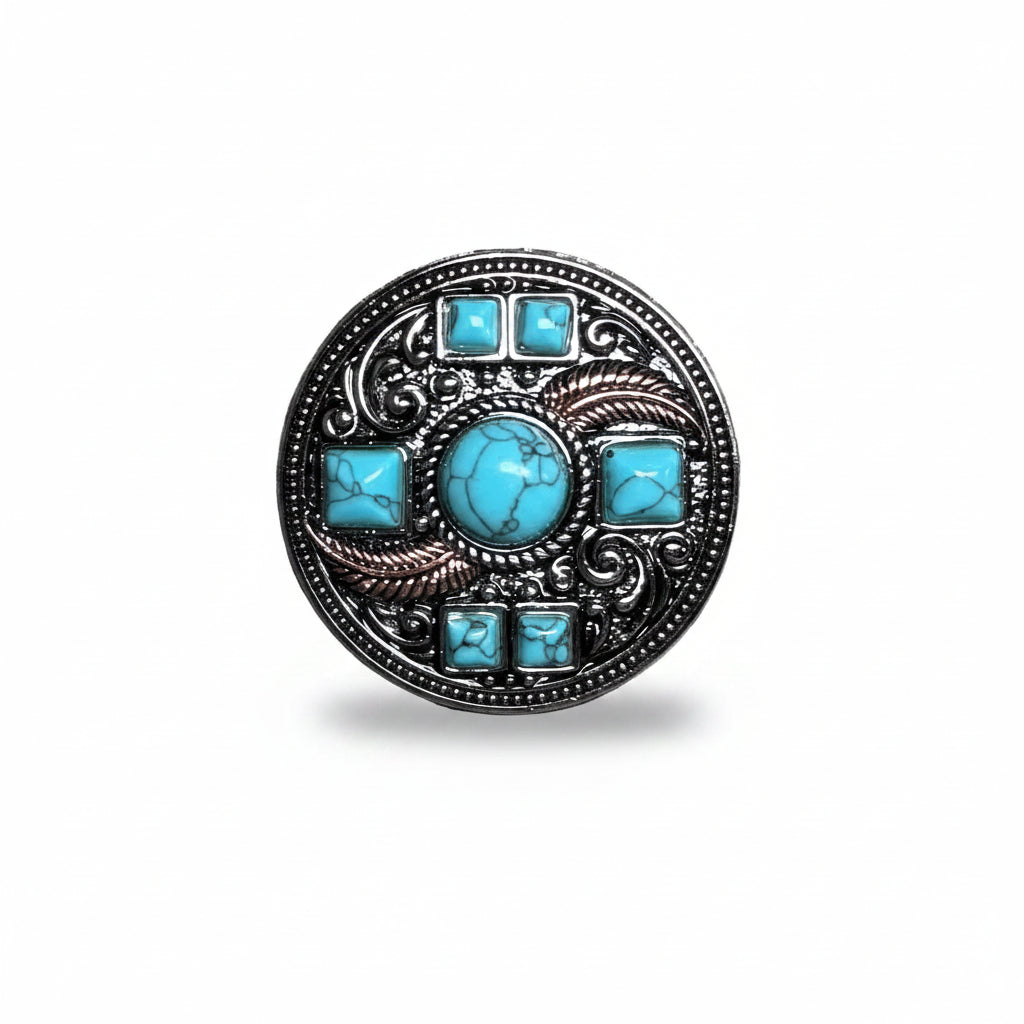 Antique Silver Turquoise and Feather Western Concho W251
