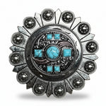 Antique Silver Turquoise and Feather Western Concho W251