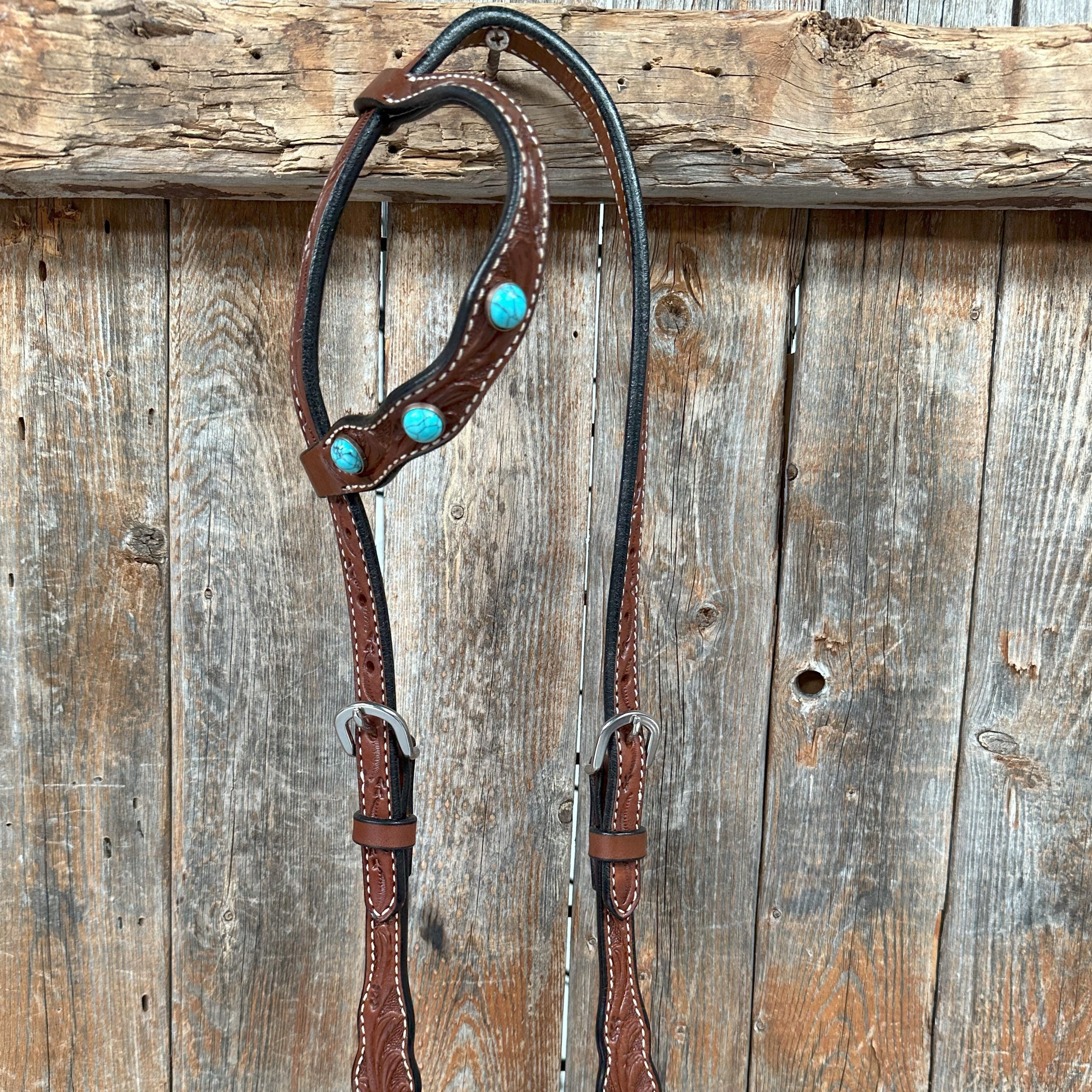 Medium Oil Floral Rosettes and Turquoise One Ear/ Breastcollar Tack Set #OEBC566