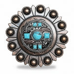 Antique Silver Turquoise and Feather Western Concho W251