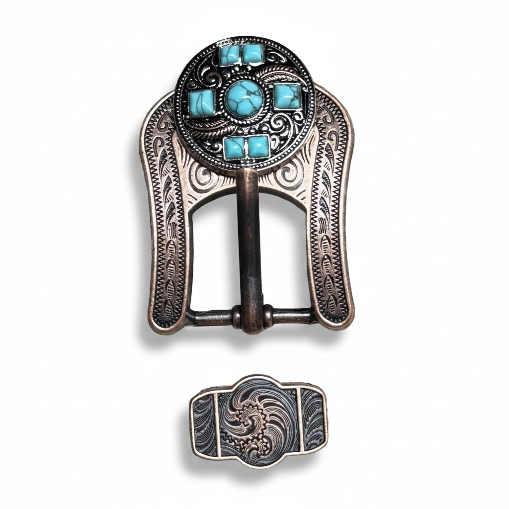 Antique Silver Turquoise and Feather Western Concho W251