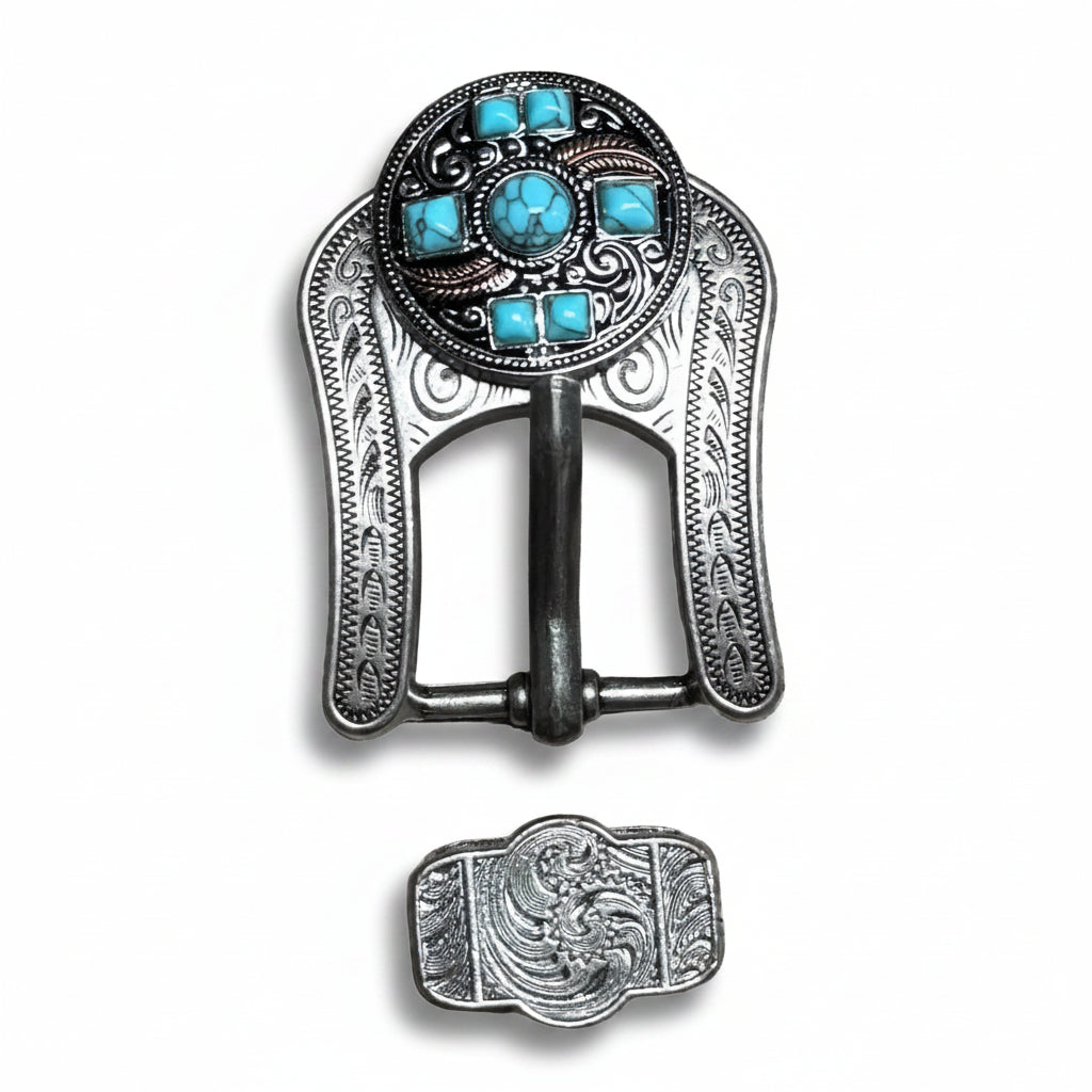 Antique Silver Turquoise and Feather Western Concho W251