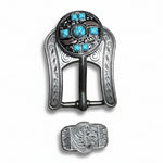 Antique Silver Turquoise and Feather Western Concho W251