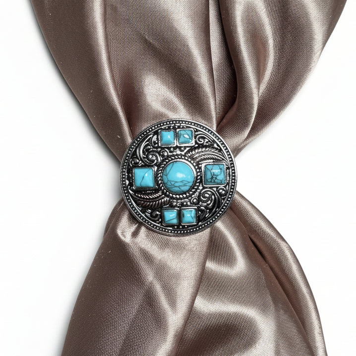 Antique Silver Turquoise and Feather Western Concho W251