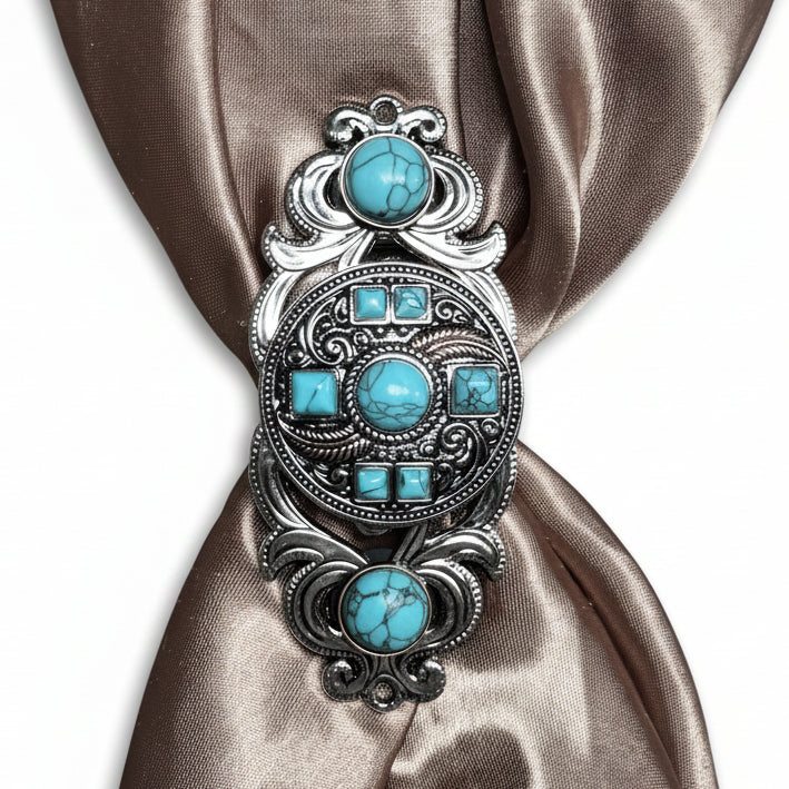Antique Silver Turquoise and Feather Western Concho W251