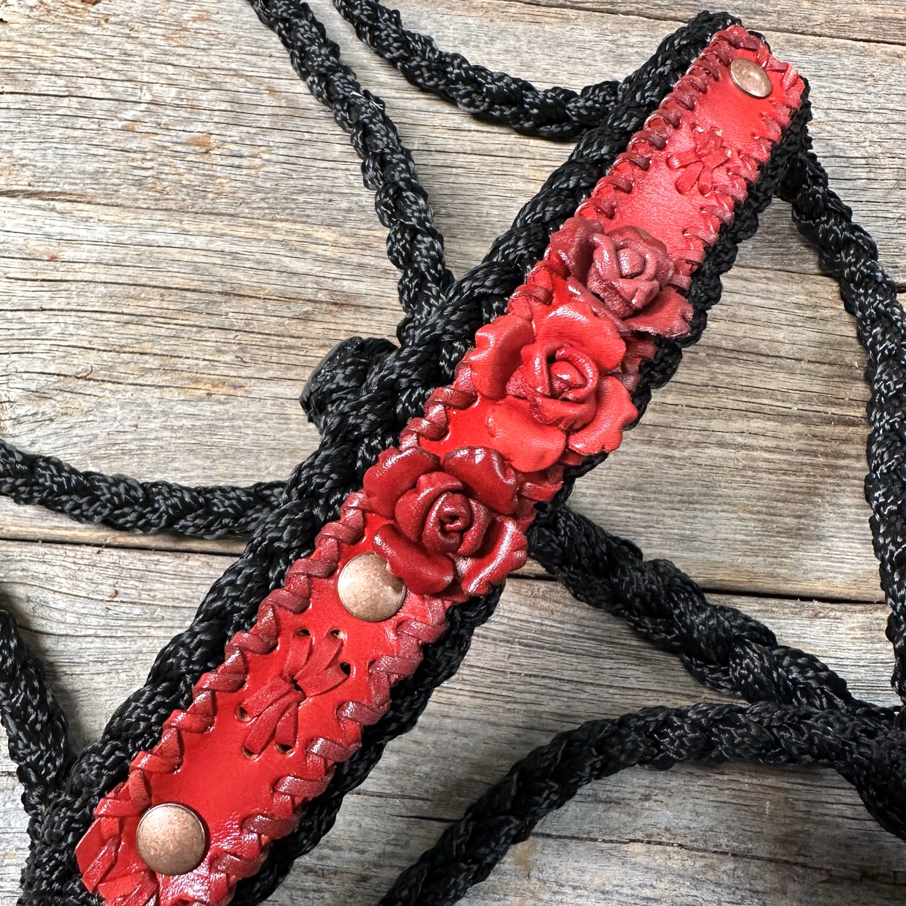 Black Mule Tape Halter - Red Roses #MT221