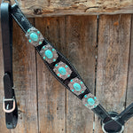 Black Leather V Brow Turquoise Browband Tack Set #BBBC526