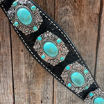 Black Leather V Brow Turquoise Browband Tack Set #BBBC526