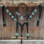 Black Leather V Brow Turquoise Browband Tack Set #BBBC526