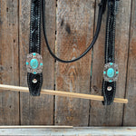 Black Leather V Brow Turquoise Browband Tack Set #BBBC526