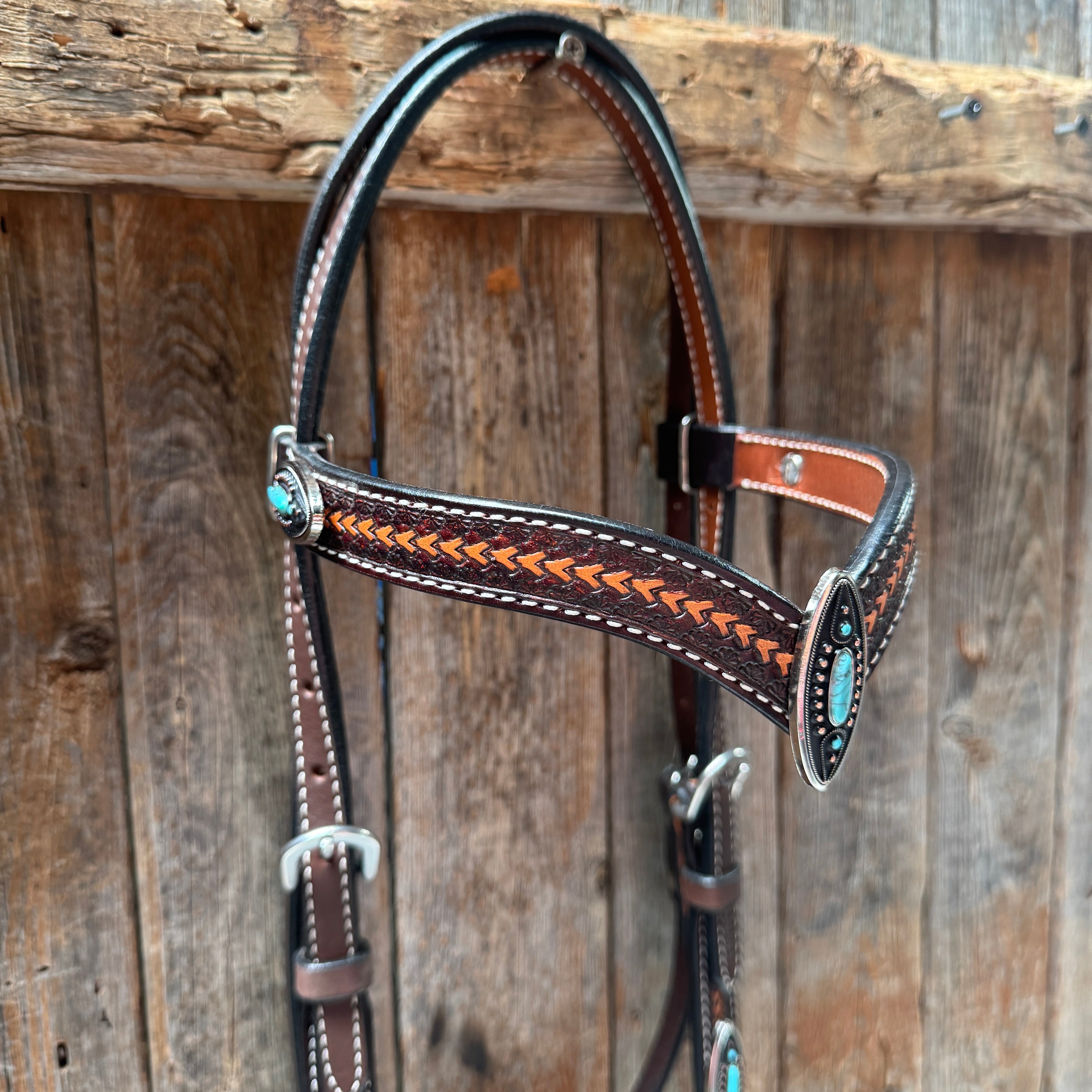Foxtail Antique Silver and Copper Browband | One Ear Tack Set #BBBC525