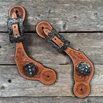 Light Oil Floral Spur Straps | Antique Silver and Copper Conchos #SS145