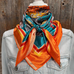 35X35" Orange and Turquoise Horse Shoe Paisley Wild Rag / Scarf WR1033