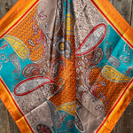 35X35" Orange and Turquoise Horse Shoe Paisley Wild Rag / Scarf WR1033
