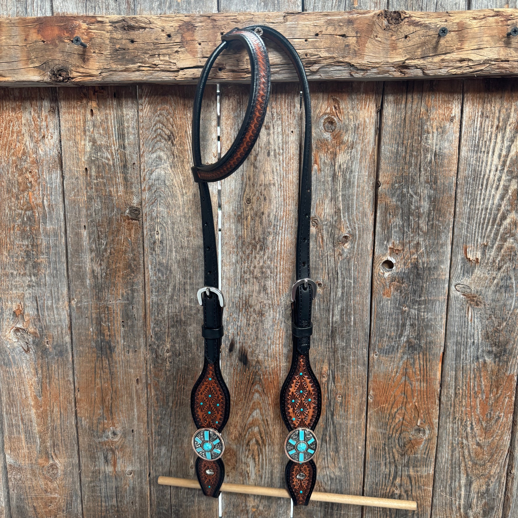 Teal Diamond and Turquoise Browband | One Ear Tack Set #BBBC521