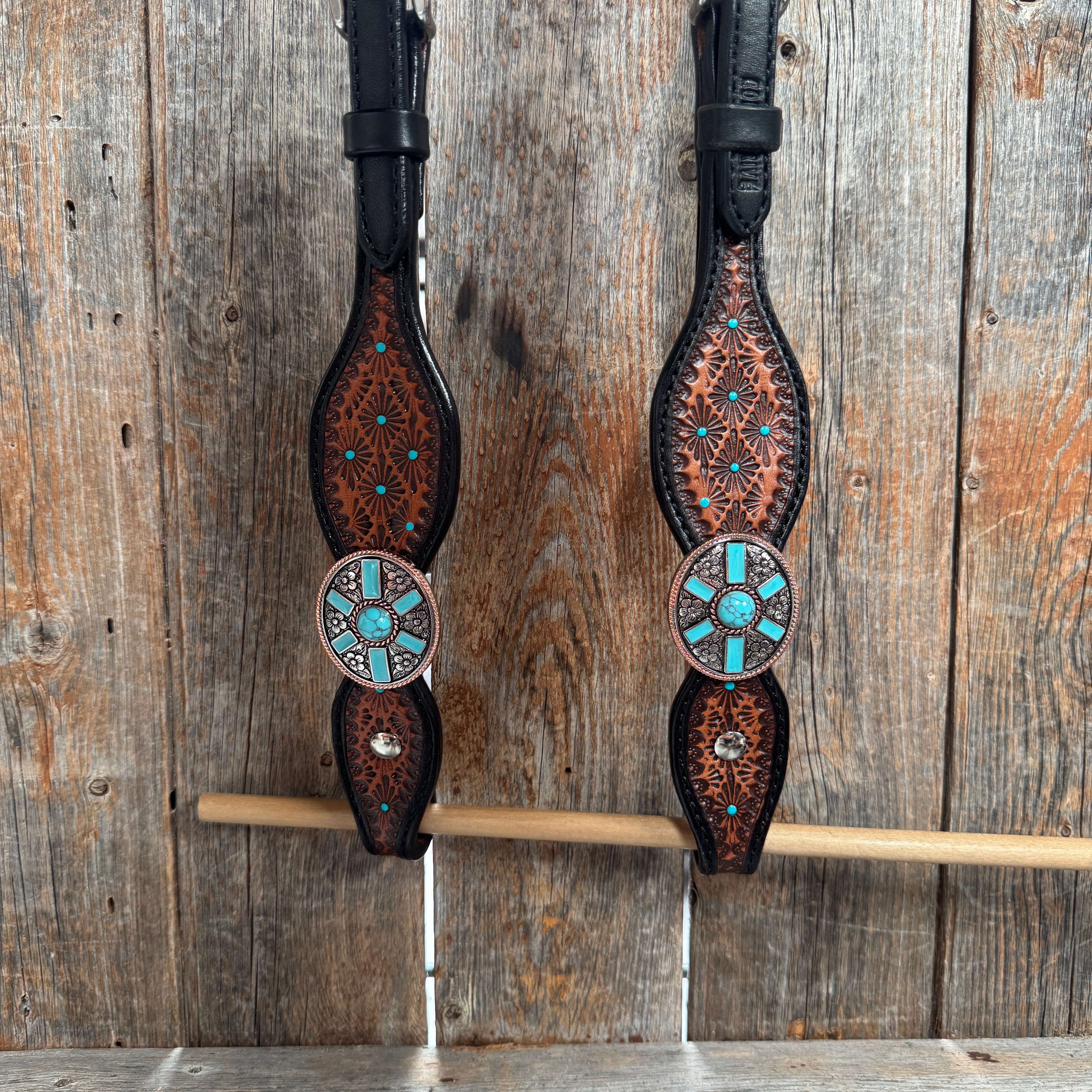 Teal Diamond and Turquoise Browband | One Ear Tack Set #BBBC521