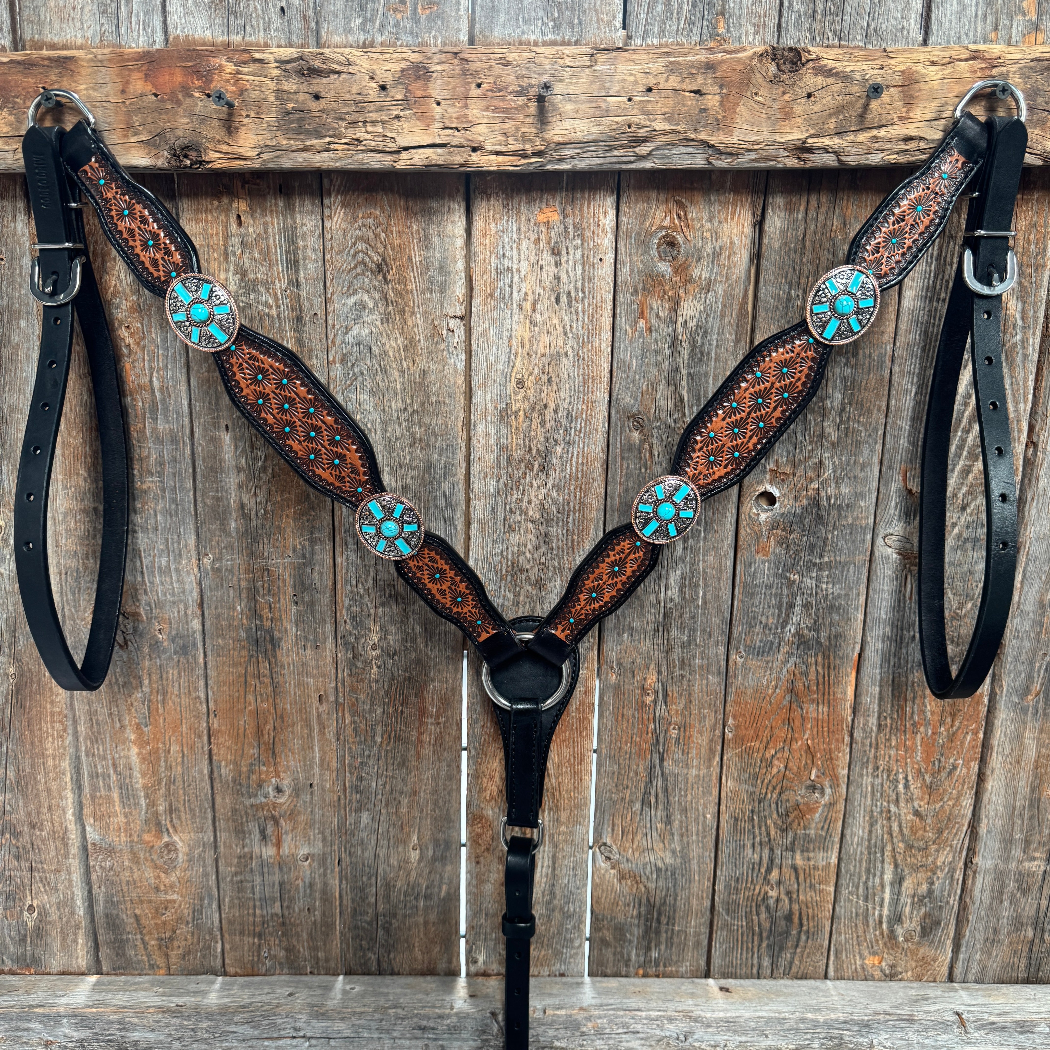Teal Diamond and Turquoise Browband | One Ear Tack Set #BBBC521