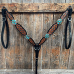 Teal Diamond and Turquoise Browband | One Ear Tack Set #BBBC521