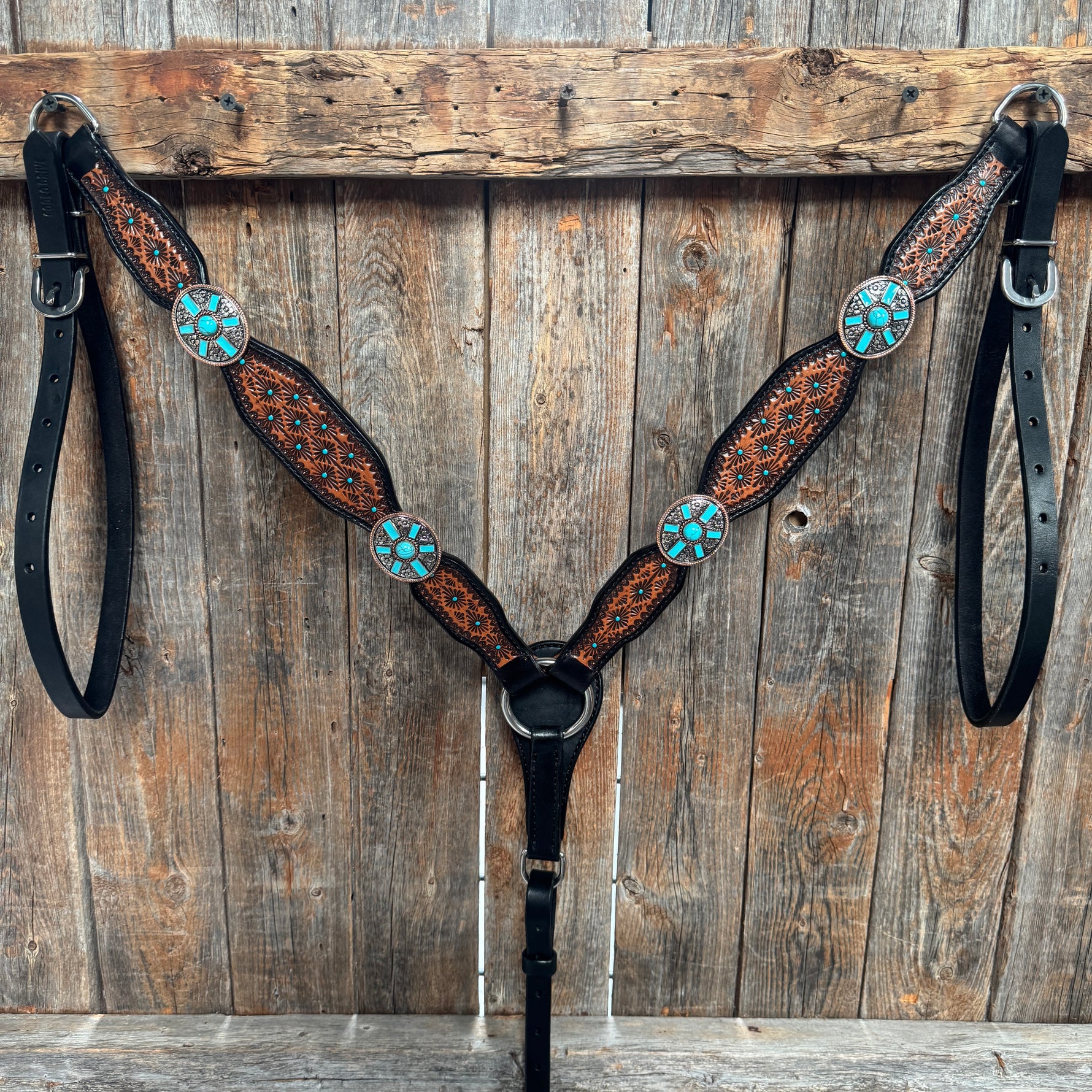 Teal Diamond and Turquoise Browband | One Ear Tack Set #BBBC521