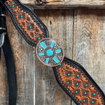 Teal Diamond and Turquoise Browband | One Ear Tack Set #BBBC521