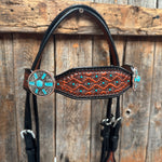 Teal Diamond and Turquoise Browband | One Ear Tack Set #BBBC521