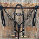 Black Floral Antique Silver and Copper Heart Browband | One Ear Tack Set #BBBC515