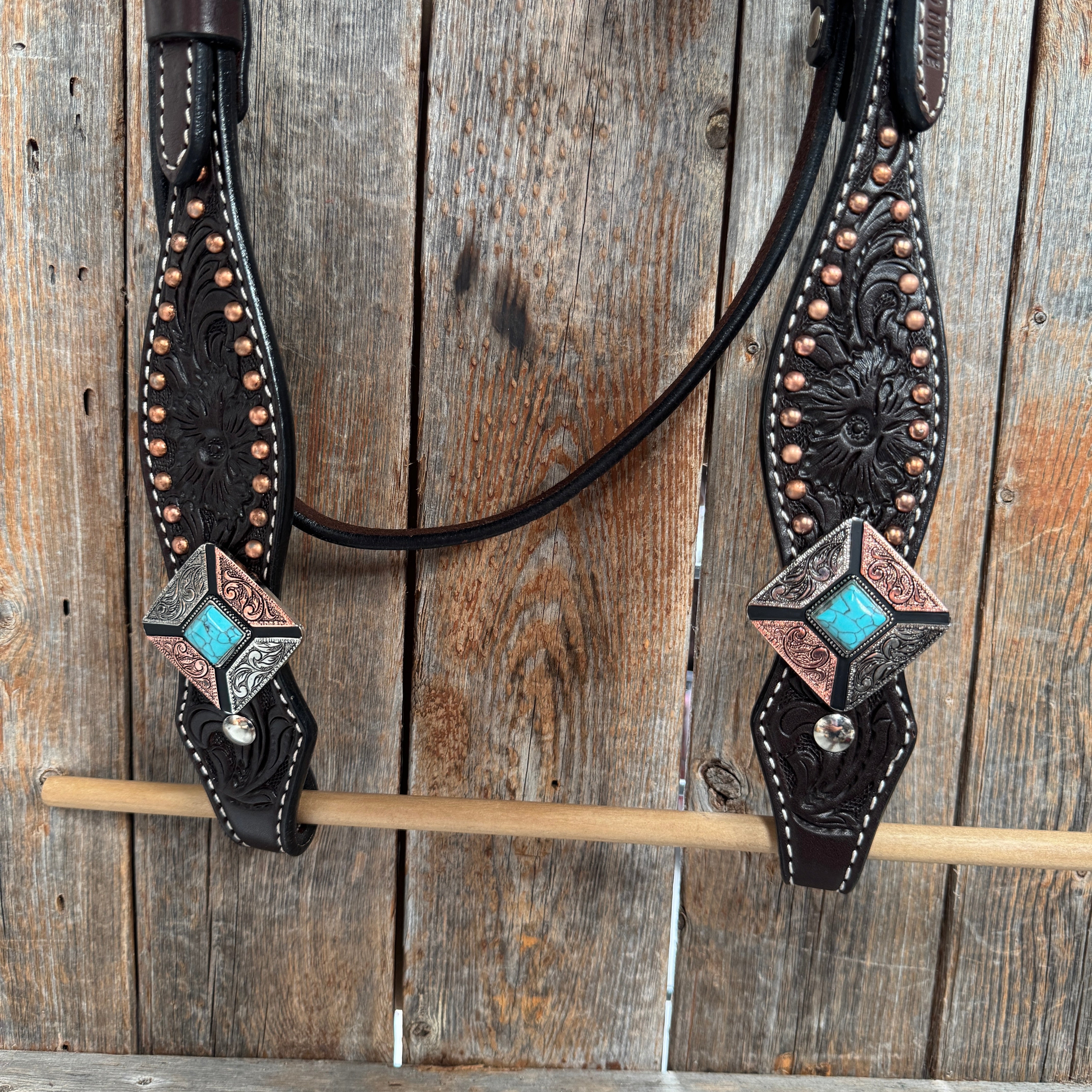 Dark Oil Copper and Antique Silver Browband | One Ear Tack Set #BBBC514