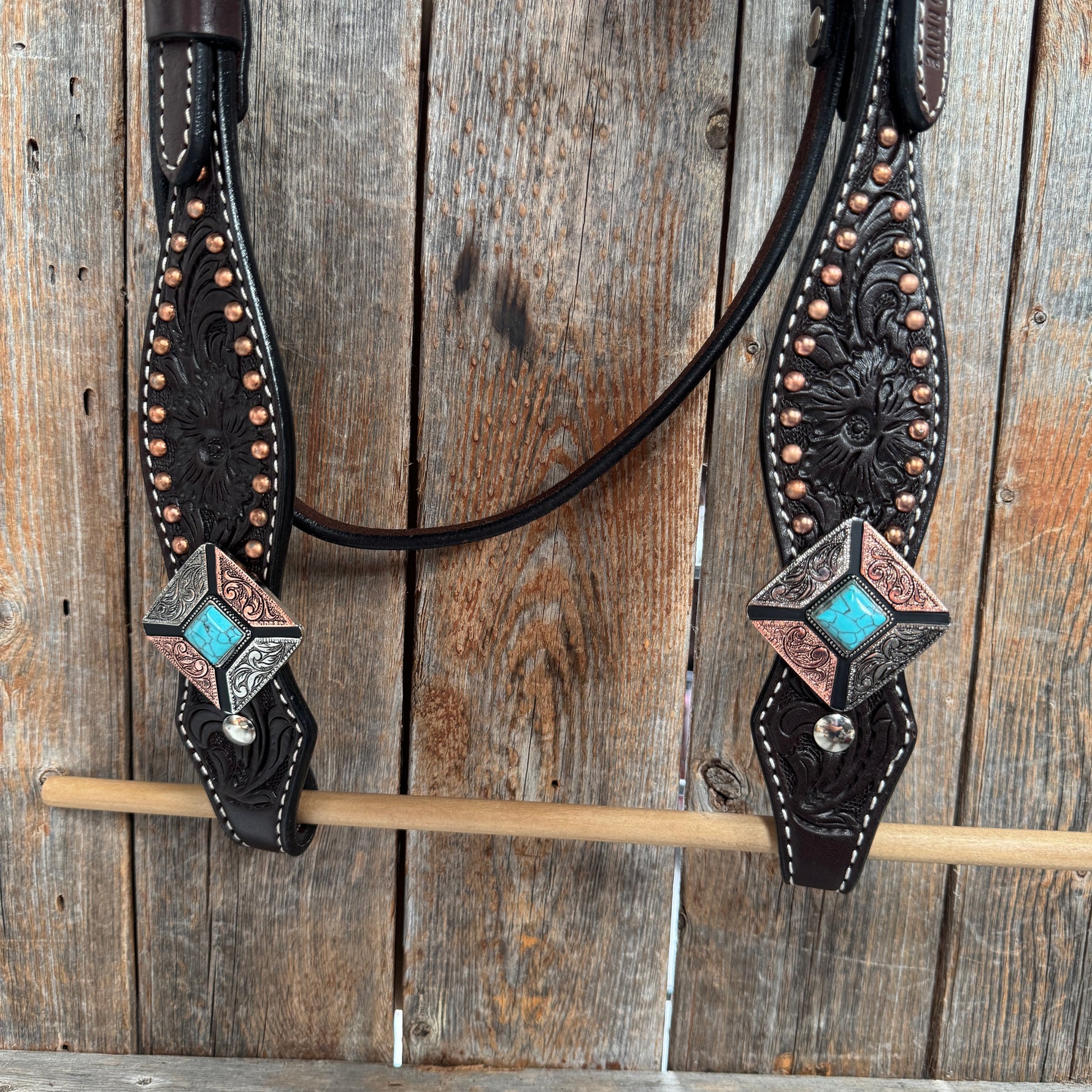 Dark Oil Copper and Antique Silver Browband | One Ear Tack Set #BBBC514