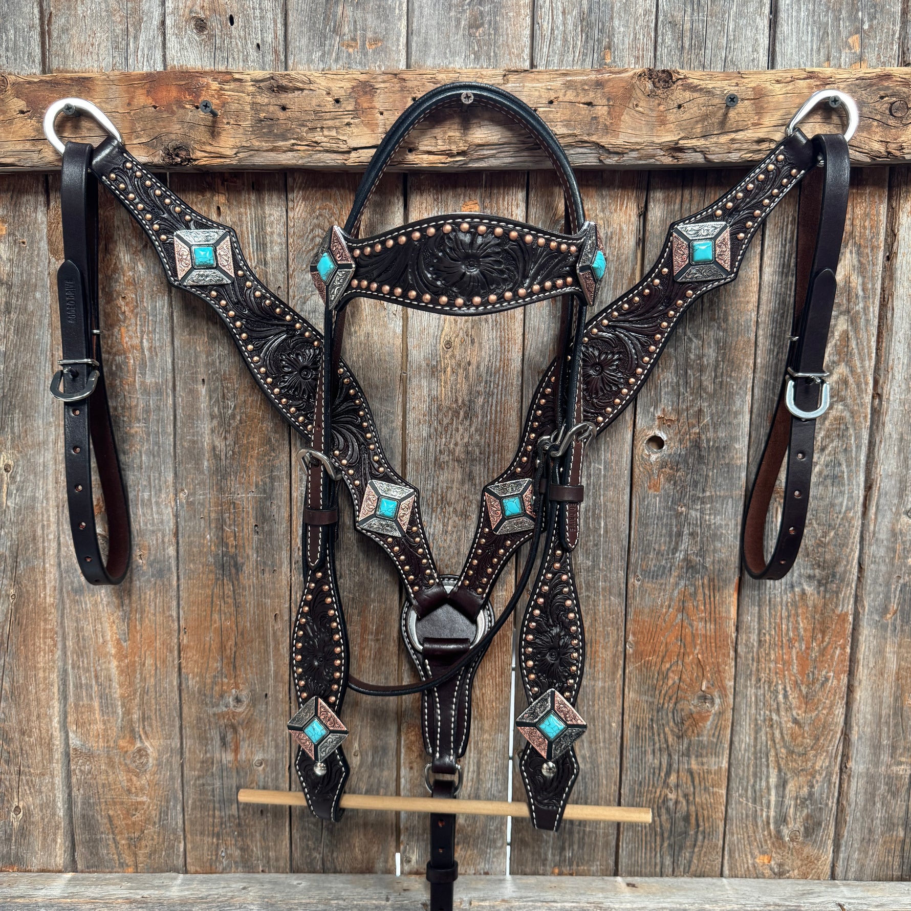 Dark Oil Copper and Antique Silver Browband | One Ear Tack Set #BBBC514