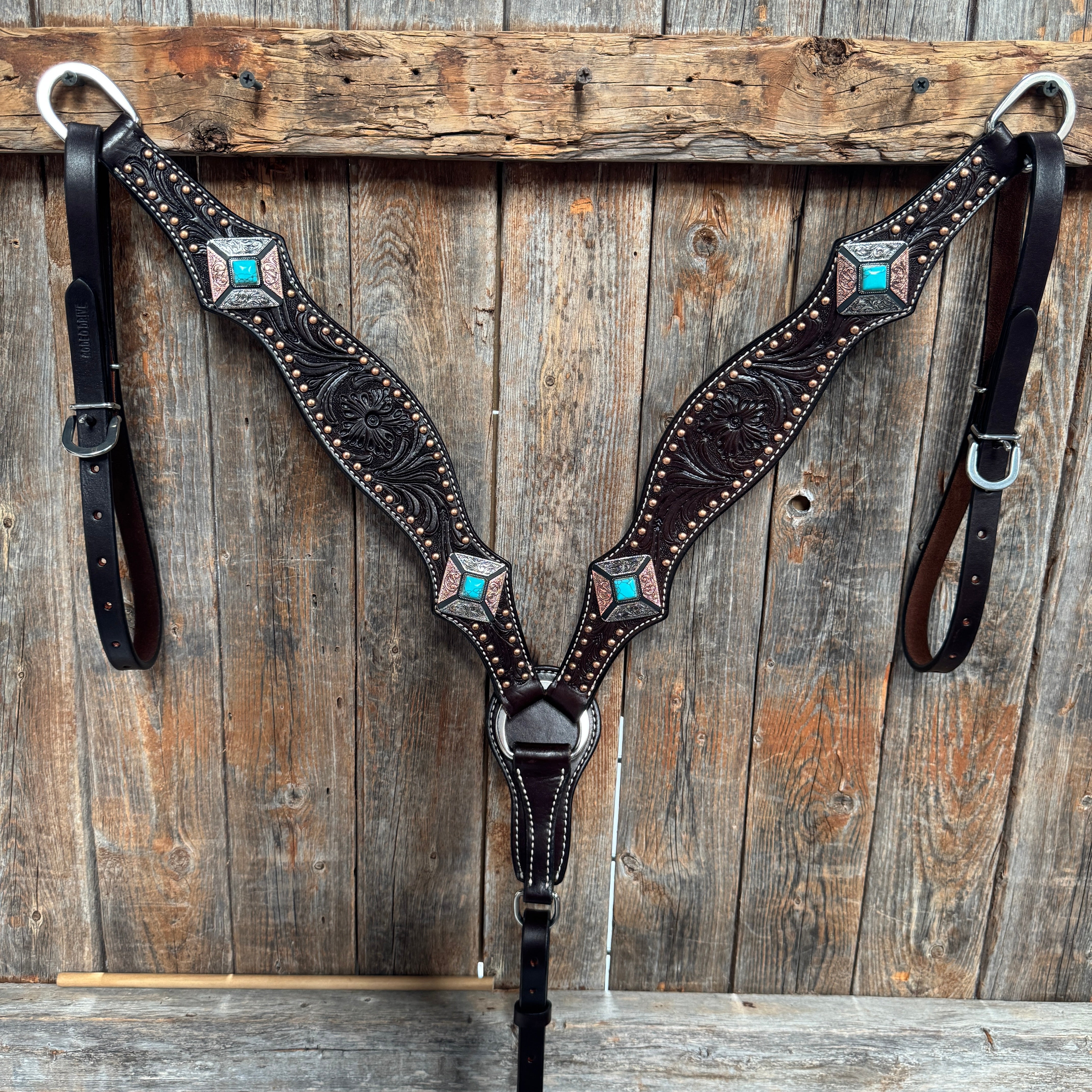 Dark Oil Copper and Antique Silver Browband | One Ear Tack Set #BBBC514