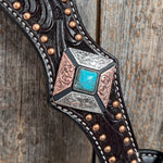 Dark Oil Copper and Antique Silver Browband | One Ear Tack Set #BBBC514