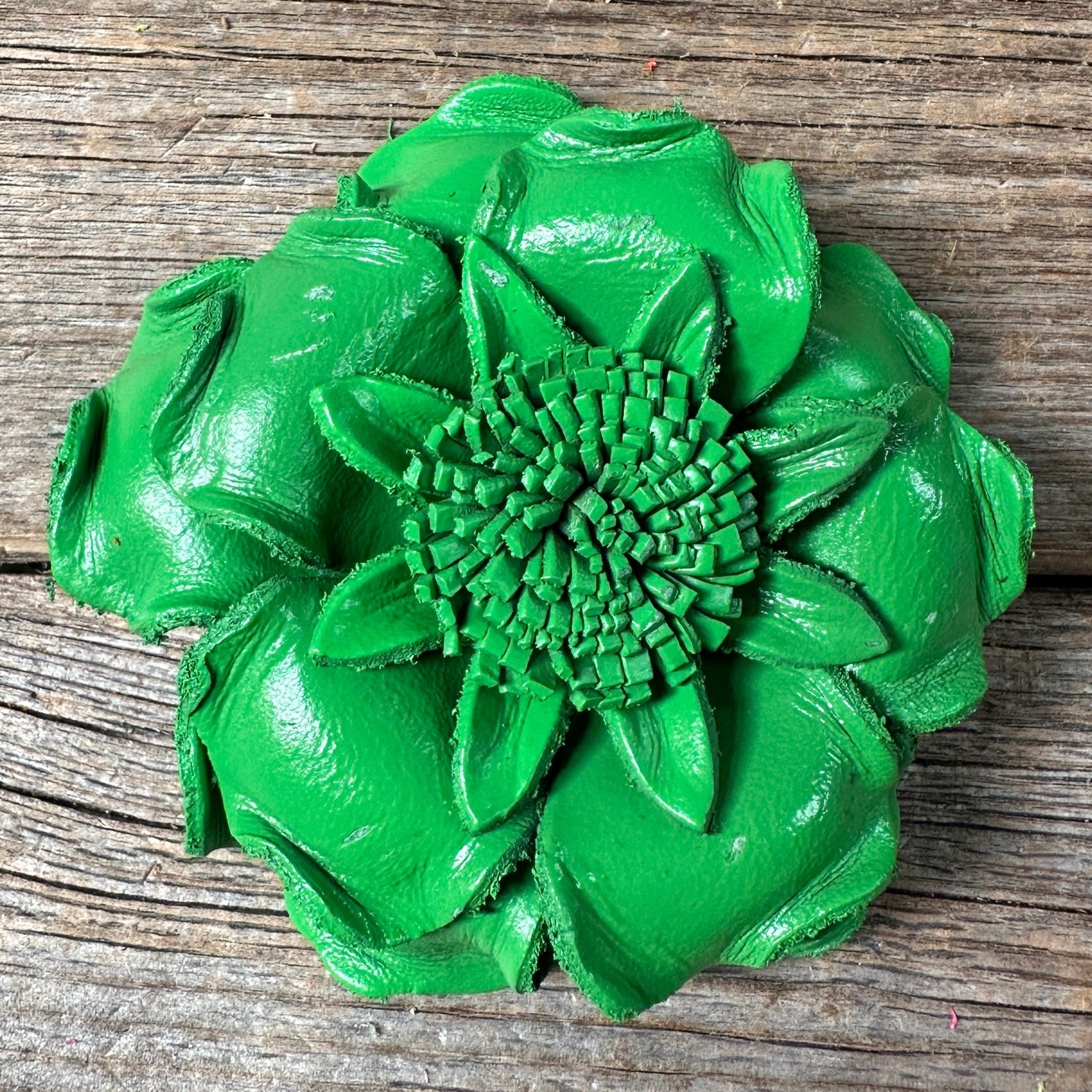 Neon Green Gardenia Leather Flower