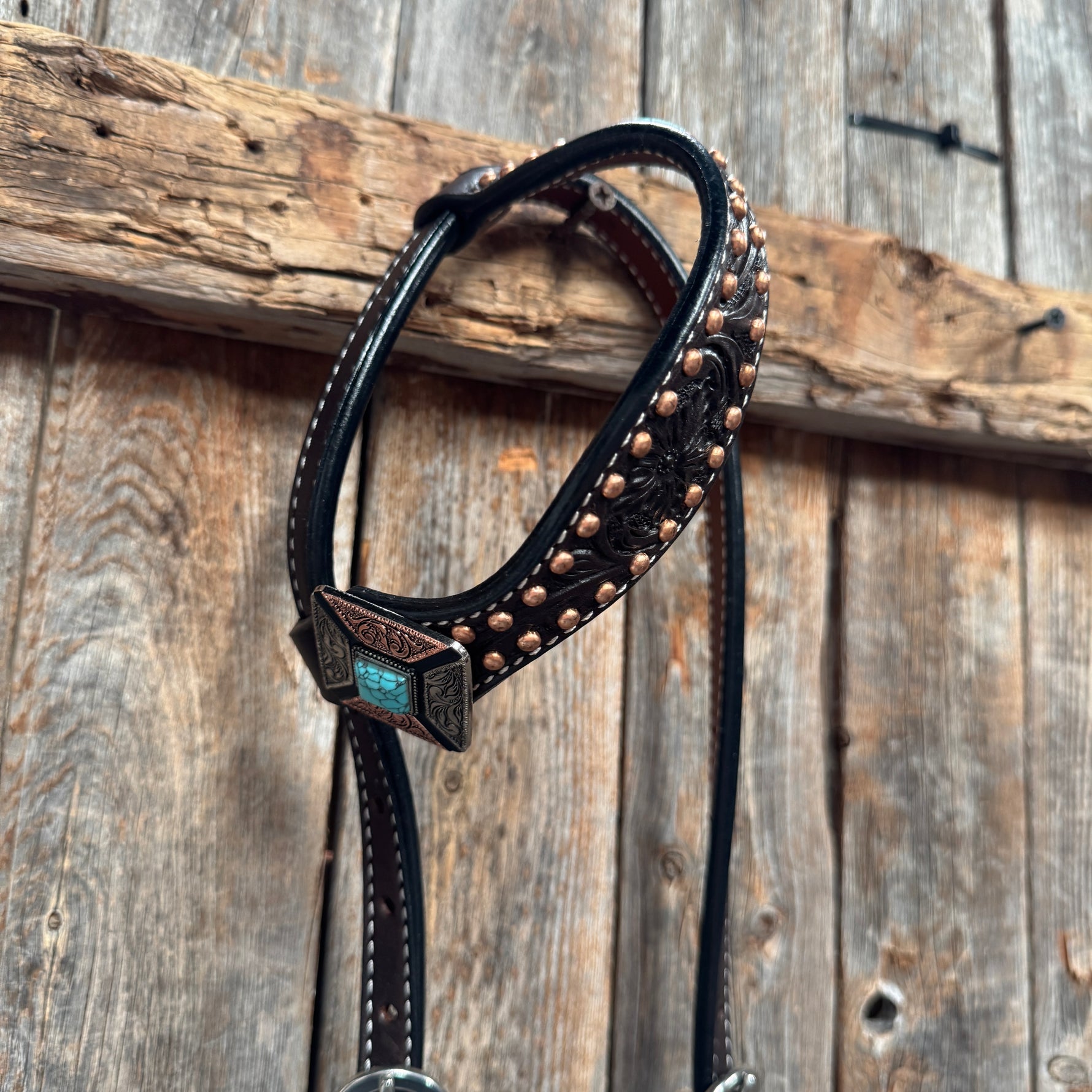 Dark Oil Copper and Antique Silver Browband | One Ear Tack Set #BBBC514
