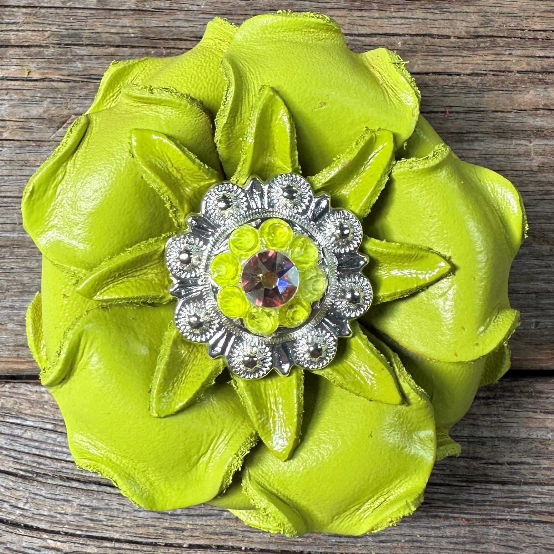 Neon Lime Gardenia Flower With Bright Silver Neon Yellow & AB 1