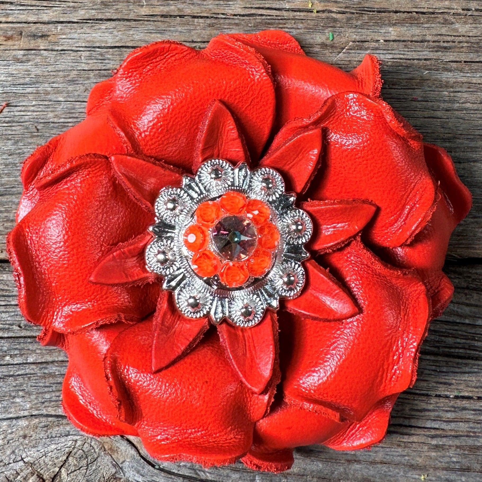 Neon Orange Gardenia Flower With Bright Silver Neon Orange & AB 1