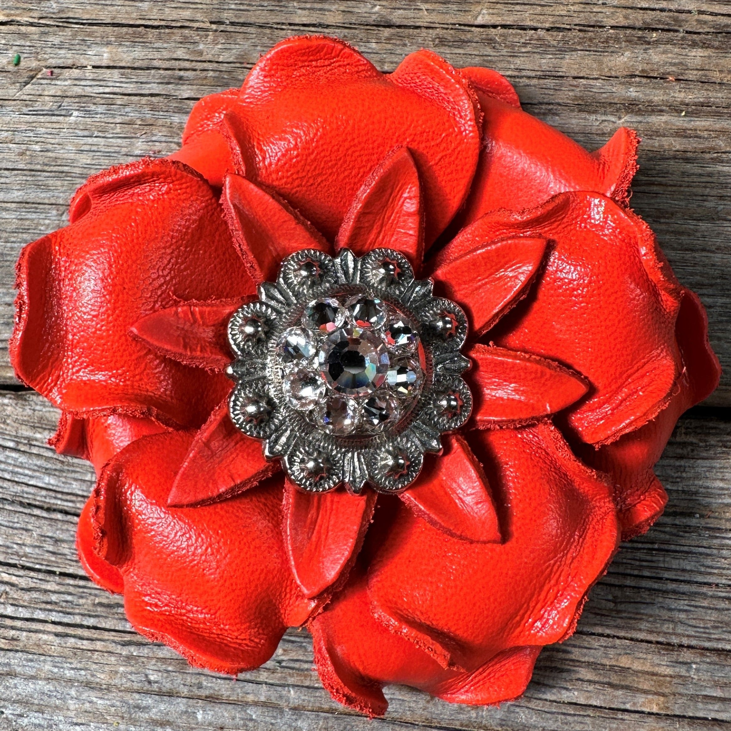 Neon Orange Gardenia Flower With Antique Silver Clear 1