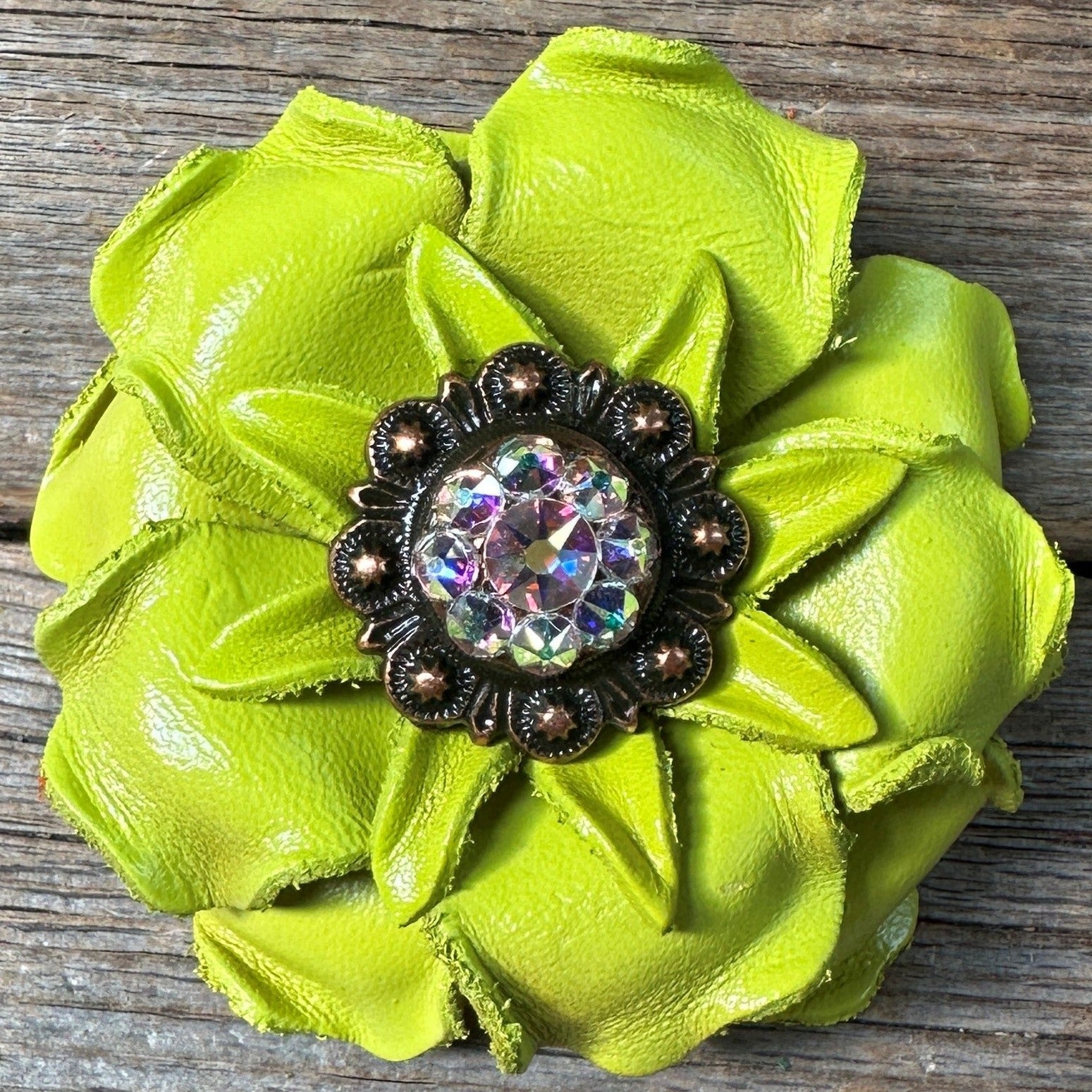 Neon Lime Gardenia Flower With Copper AB 1