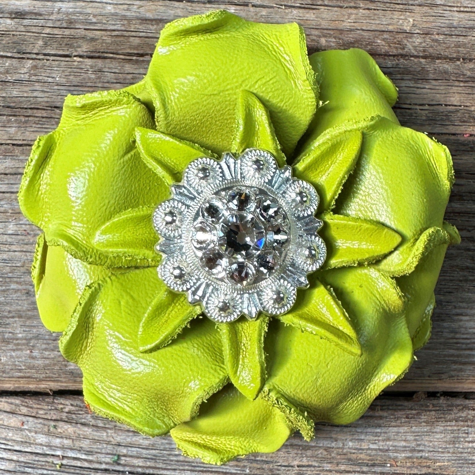 Neon Chartreuse  Yellow Gardenia Flower With Bright Silver Clear 1