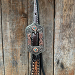Two Tone Honeycomb Antique Silver and Copper Western Browband | One Ear Tack Set #BBBC513