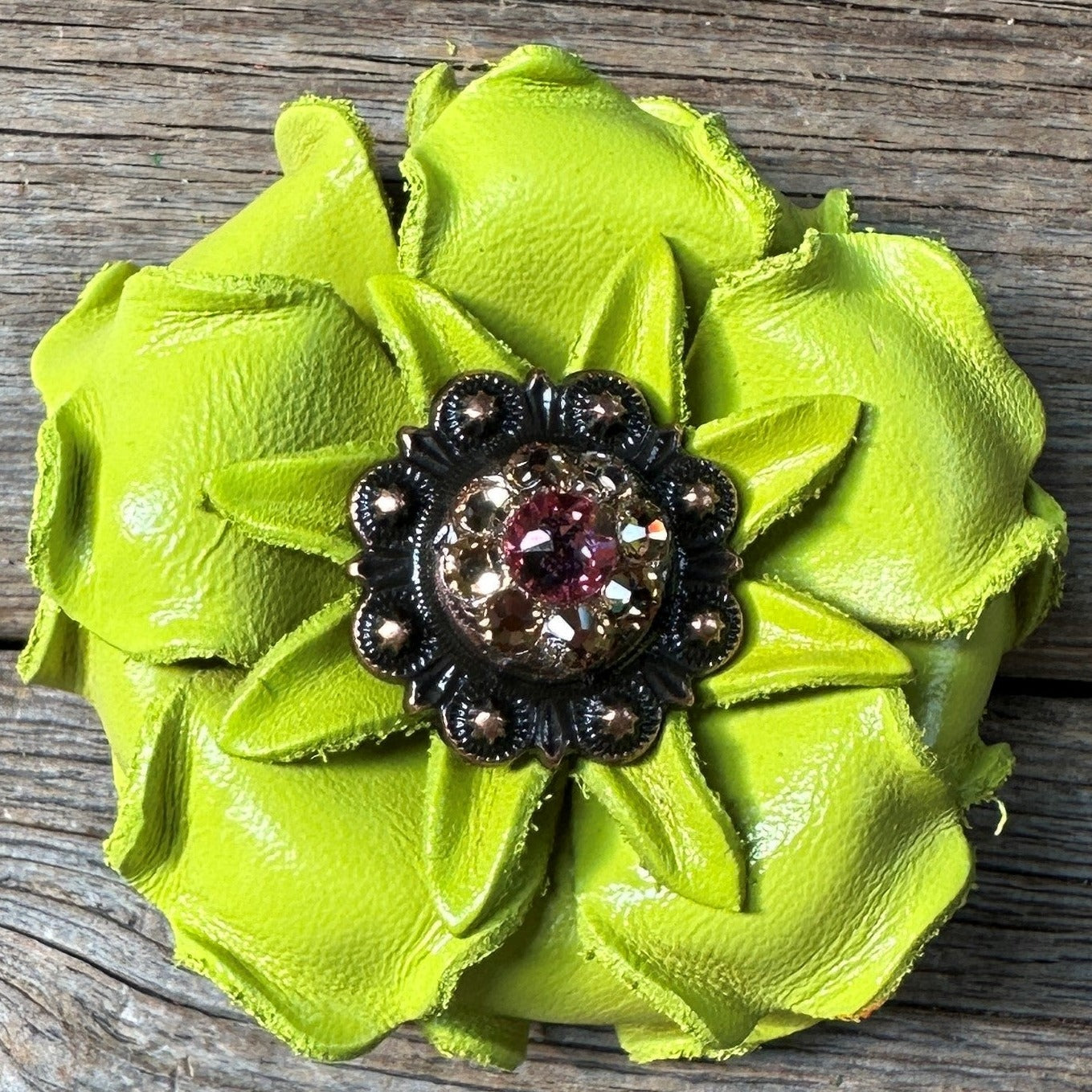 Neon Lime Gardenia Flower With Copper Pink & Champagne 1