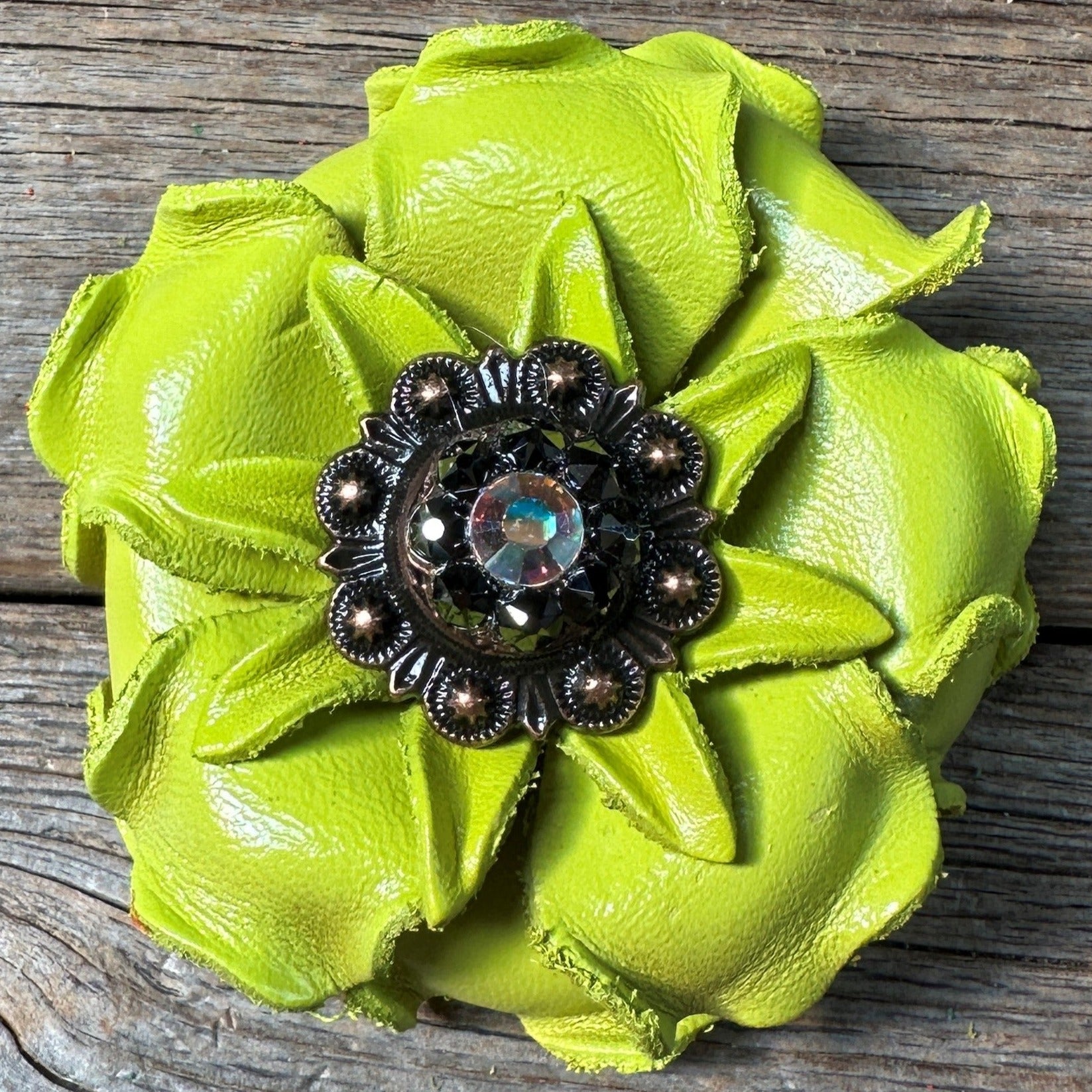 Neon Chartreuse Yellow Gardenia Flower With Copper AB & Jet 1