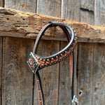 Two Tone Honeycomb Antique Silver and Copper Western Browband | One Ear Tack Set #BBBC513