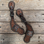 Two Tone Honeycomb Spur Straps | Antique Silver and Copper Conchos #SS143