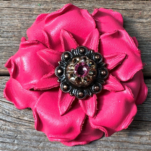 Neon Pink Gardenia Flower With Copper Pink & Champagne 1" Concho
